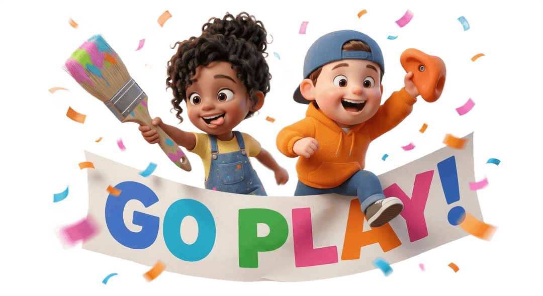 Kids running with Go Play banner