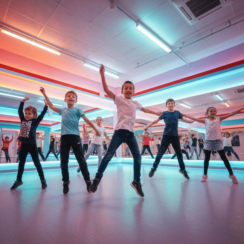 Kids dancing and moving in dance class