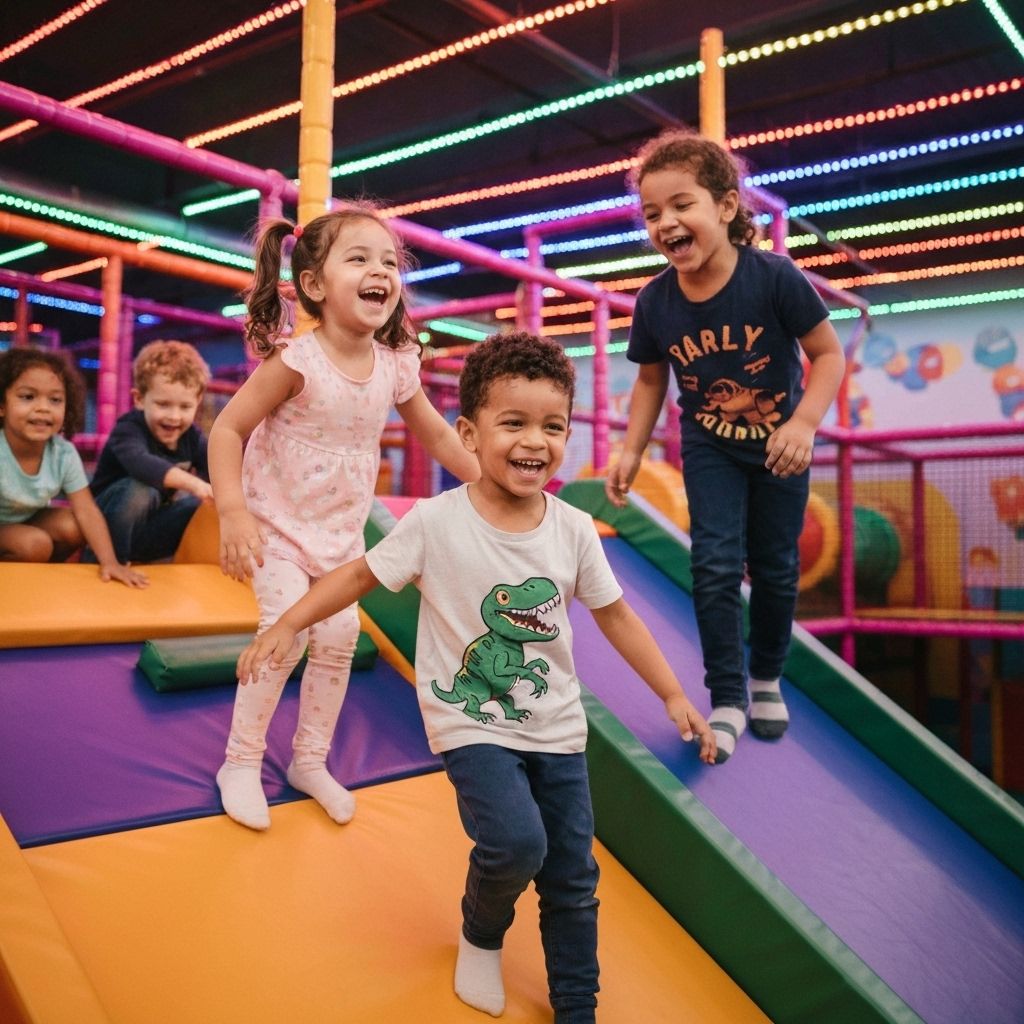 Happy kids playing together at indoor playground